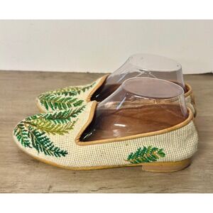 Snapdragon Anthropologie Needlepoint Wool Embroidered Fern Slip‎ On Shoe 7.5